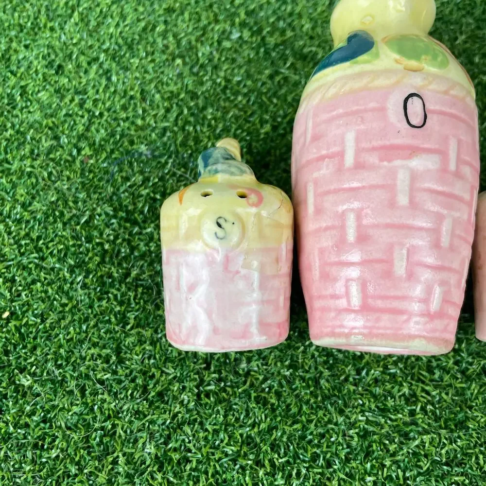 Vintage Japan Ceramic Oil Salt Pepper Shaker Condiment Set